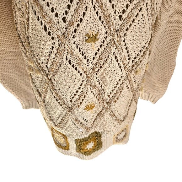 Blueberry Hill Vintage White Knit Floral Pattern Knit Crochet Sweater Sz M - Picture 3 of 10